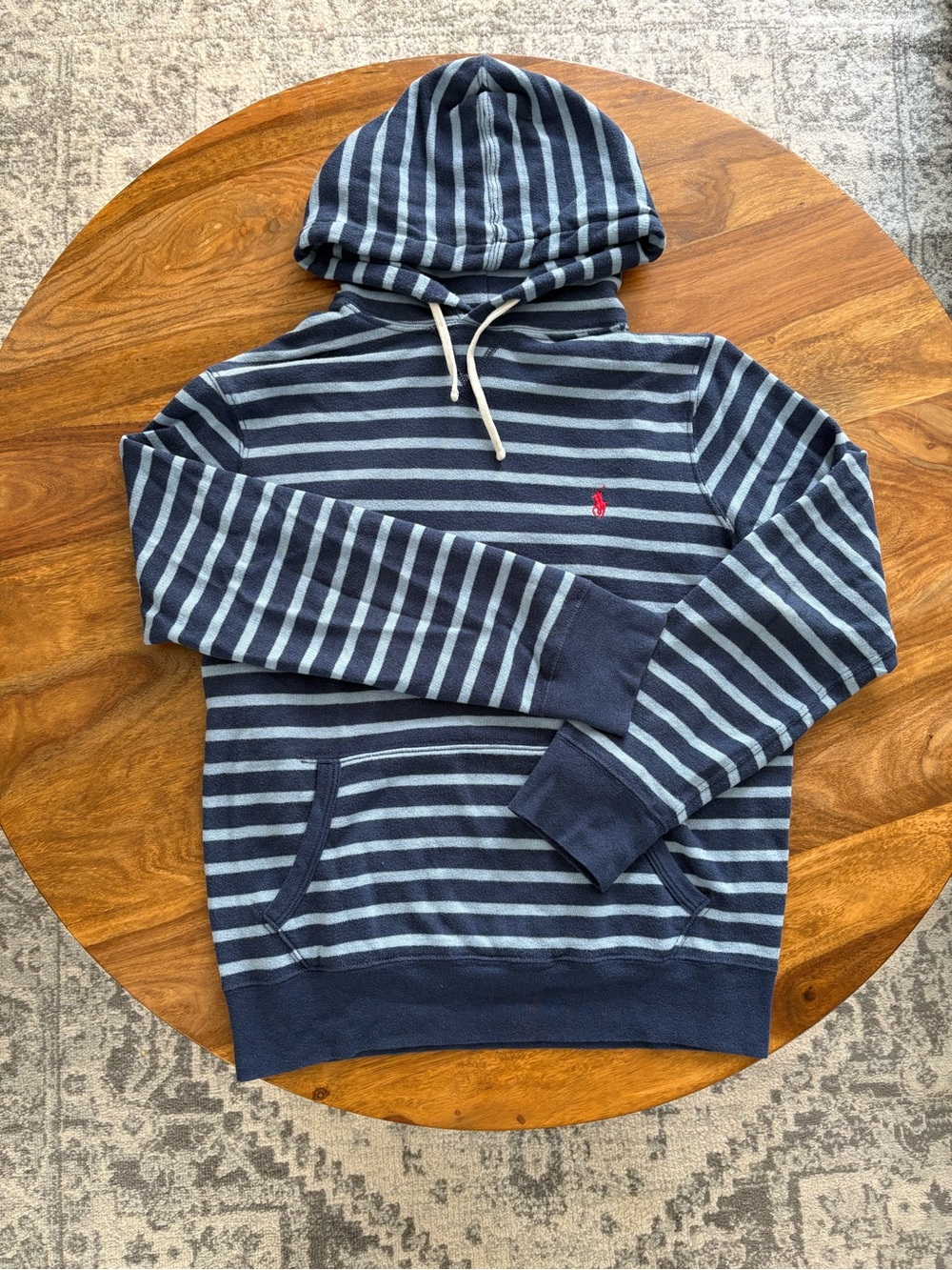 Ralph Lauren Navy & Light Blue Striped Hooded Sweatshirt